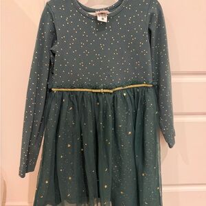 Hanna Andersson Teal and Gold Star Dress
